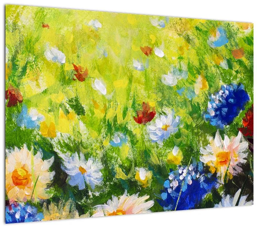 Obraz kwitnącej łąki, obraz olejny (70x50 cm)