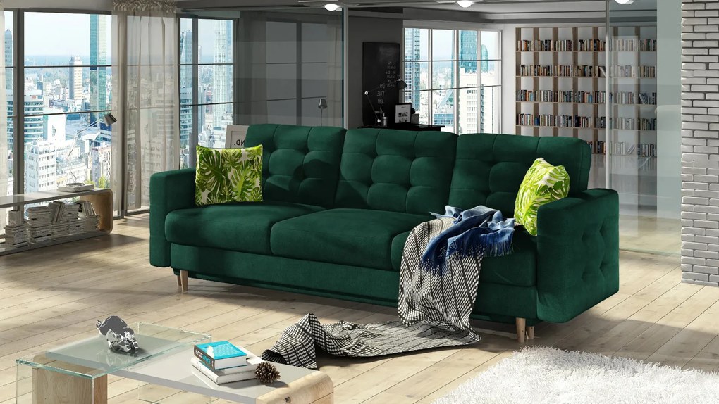 Sofa rozkładana z funkcją spania ASGARD VELVET zielona ELTAP