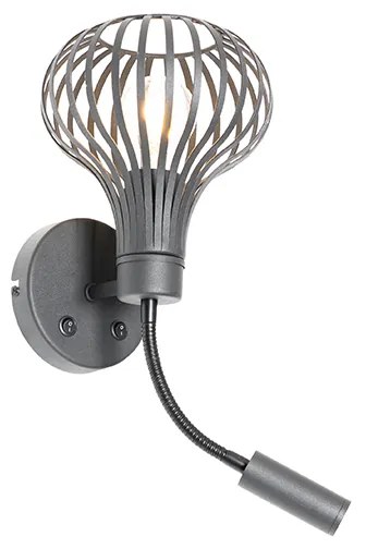 Nowoczesna lampa ścienna czarna z lampką do czytania 2-światła - Saffira Brescia Nowoczesny Oswietlenie wewnetrzne
