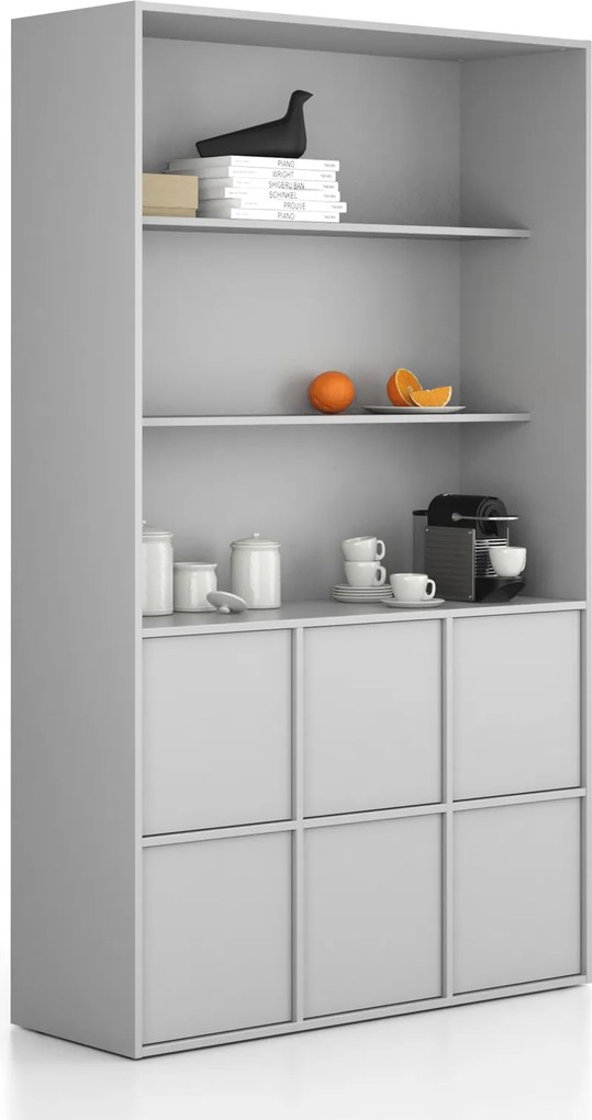 Szafka biurowa FRAME, 6x drzwi, 2x półka, 1299 x 450 x 2162 mm, PUSH-lock, szary