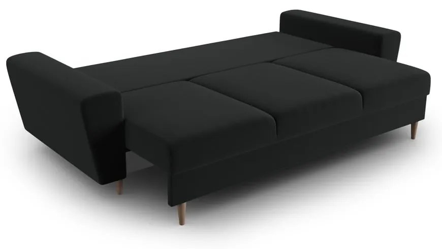 Czarna aksamitna rozkładana/ze schowkiem sofa 235 cm Kyoto – Cosmopolitan Design