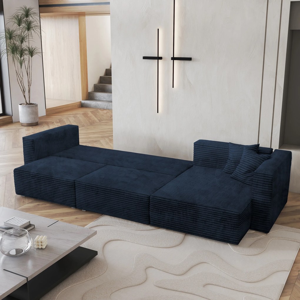 Masseno Narożnik TOLMO z funkcją spania i pojemnikiem na pościel Narozniki L, Rozkładana sofa - Niebieski, TILIA 77