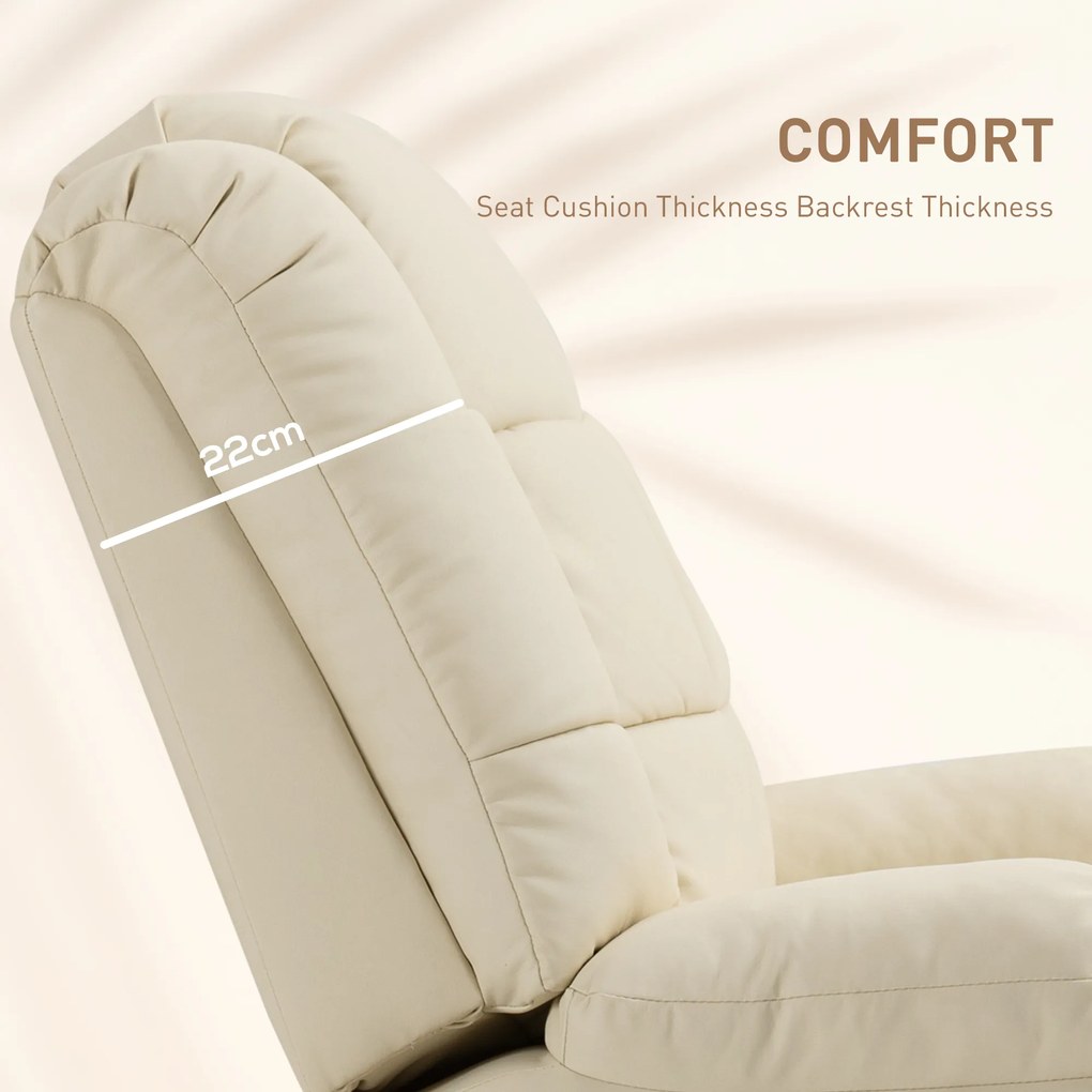 HOMCOM Fotel relaksacyjny z masażem 8 punktów wibracyjnych leżanka ekoskóra kolor kość słoniowa | Aosom PL