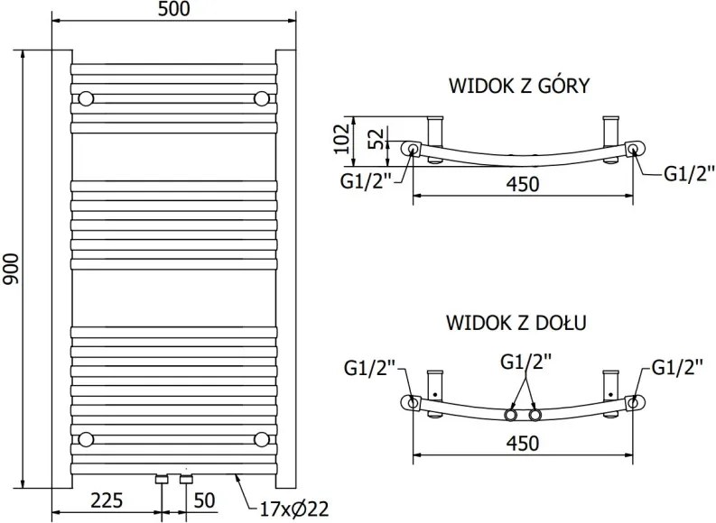 Mexen Ares grzejnik łazienkowy 900 x 500 mm, 372 W, czarny - W102-0900-500-00-70