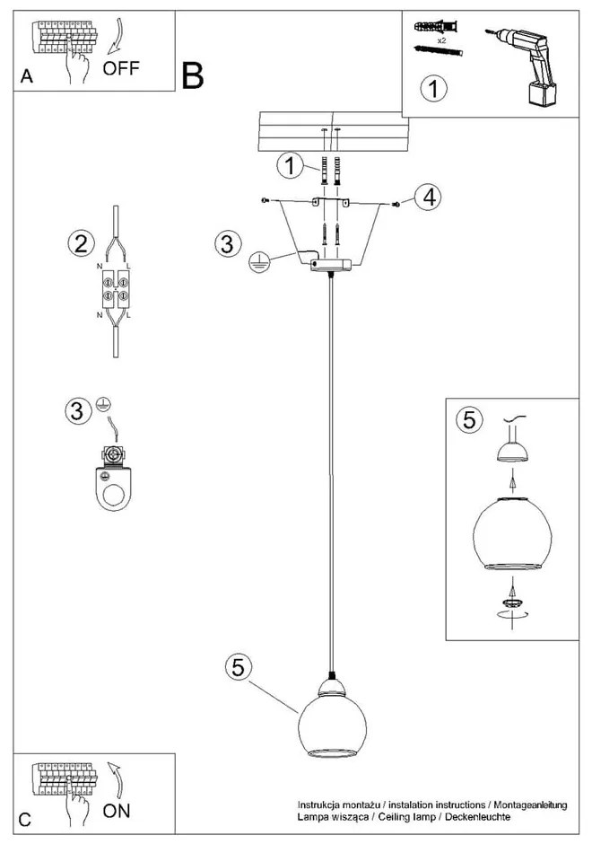 Czarna lampa wisząca ø 15 cm Grande – Sollux