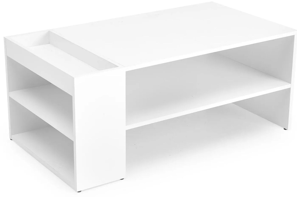 Prostokątna ława z dodatkowymi półkami biała 100/55/42 MURCIA
