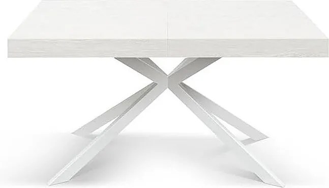 Stół drewniany, białe wykończenie, biała podstawa X, rozkładany 160x90 - CAMAIORE