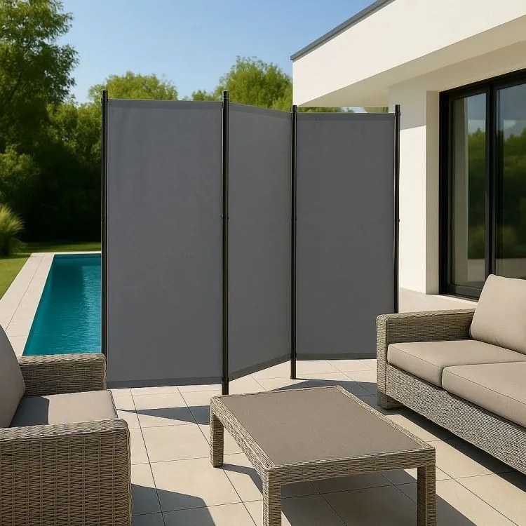 Parawan ogrodowy składany AW-022, 167x164 cm, 3-panelowy, kolor szary