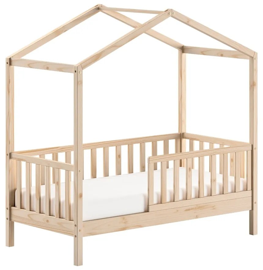 Łóżko dziecięce z litego drewna sosnowego w kształcie domku ze stelażem 70x140 cm DALLAS – Vipack
