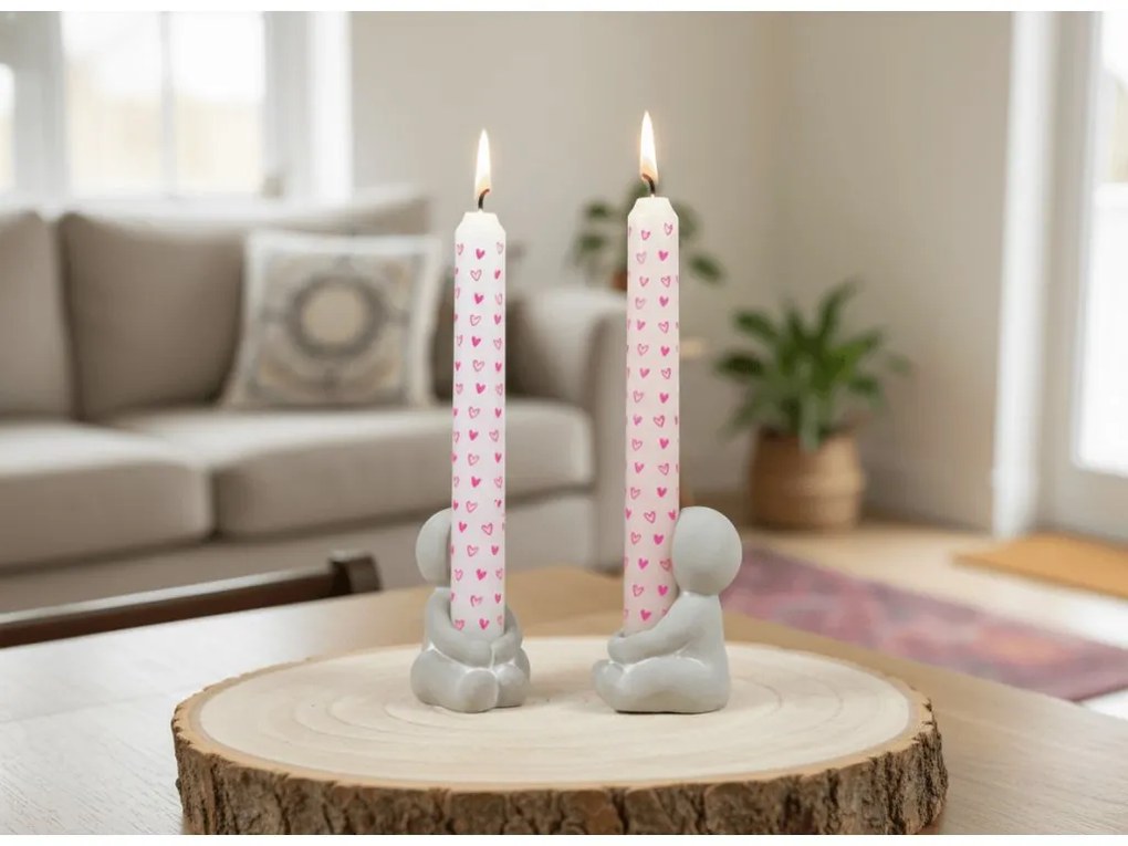 Zestaw 2 kamionkowych świeczników IDEAS 4 SEASONS, różowy
