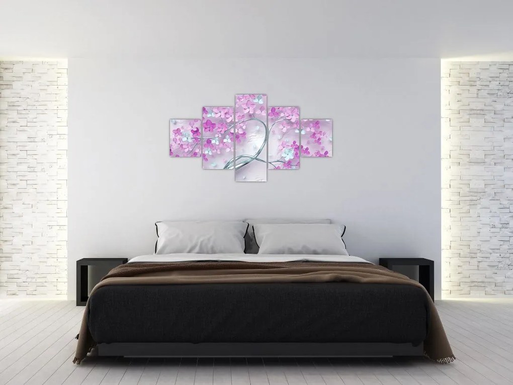 Obraz kwiatów na srebrnej łodydze - abstrakcja (125x70 cm)