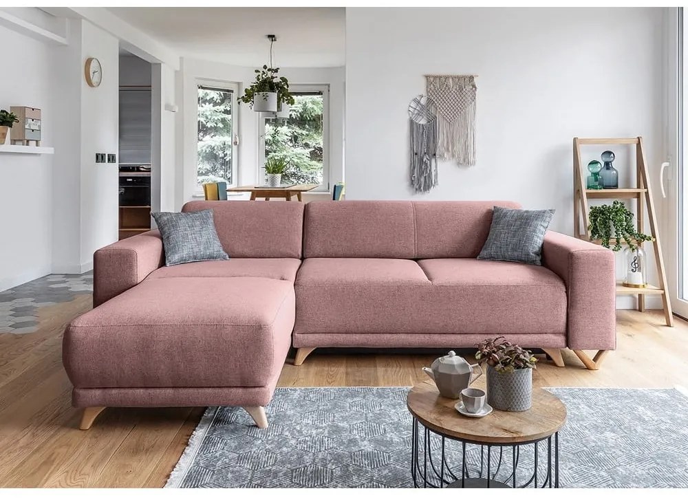 Różowy rozkładany/ze schowkiem narożnik Classy Sophie – Miuform