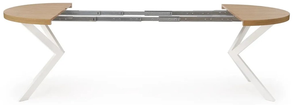 Stół okrągły rozkładany PERONI 100(250)x100 dąb złoty/biały HALMAR