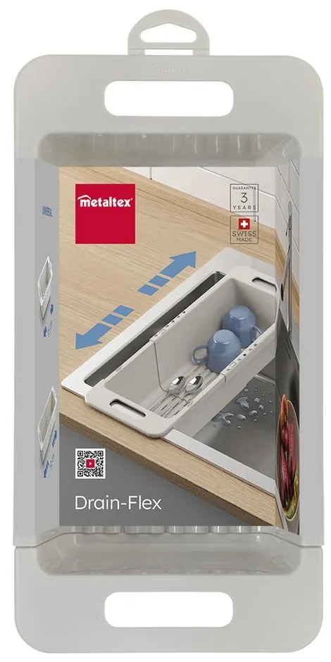 Szary regulowany plastikowy teleskopowy ociekacz na zlew 52x18 cm – Metaltex