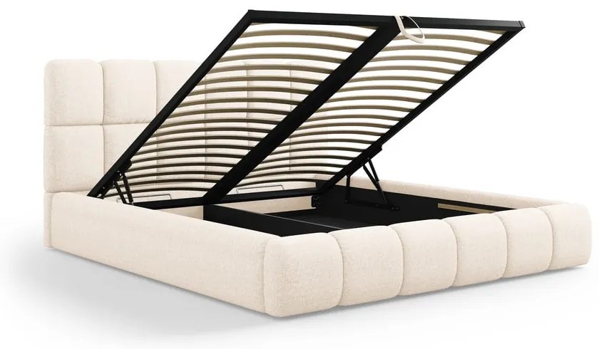 Kremowe tapicerowane łóżko dwuosobowe ze schowkiem ze stelażem 200x200 cm Bellis – Micadoni Home