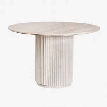 Okrągły Stół Jadalniany Z Naturalnego Kamienia I Drewna Mango Giselda Travertine & Ø100 Cm - Sklum
