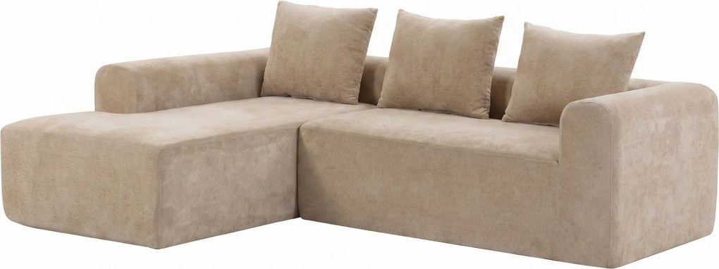 HOMCOM Narożnik z szezlongiem, bezramowa sofa w kształcie L z chenille, głębokie siedzisko, sprężyny kieszeniowe, beżowy | Aosom PL