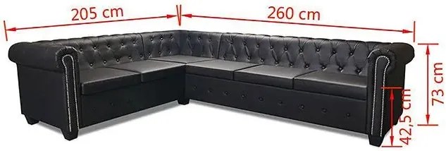 6-osobowy czarny narożnik w stylu Chesterfield - Xavier 6Q