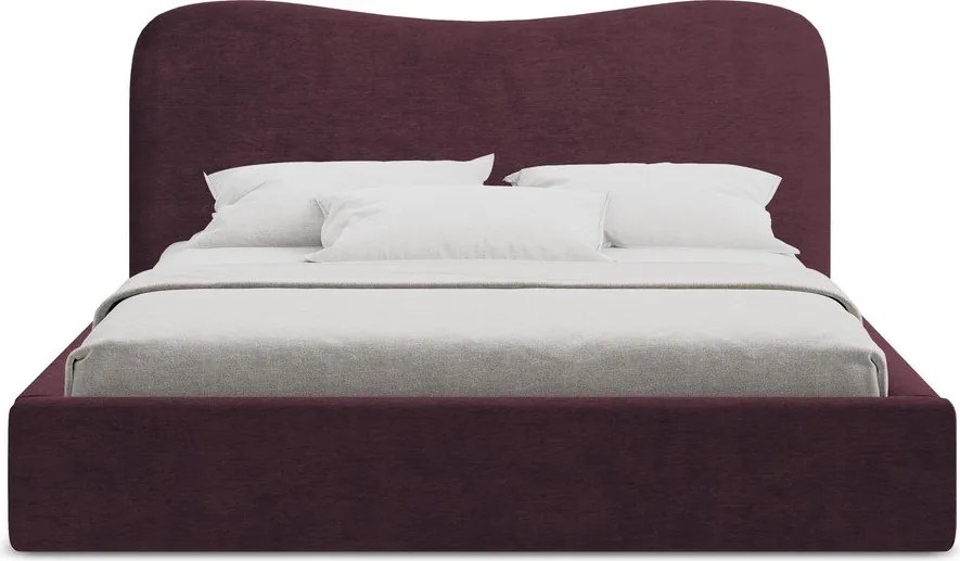 Ciemnofioletowe tapicerowane łóżko dwuosobowe ze schowkiem i stelażem 160x200 cm Kahai – Makamii