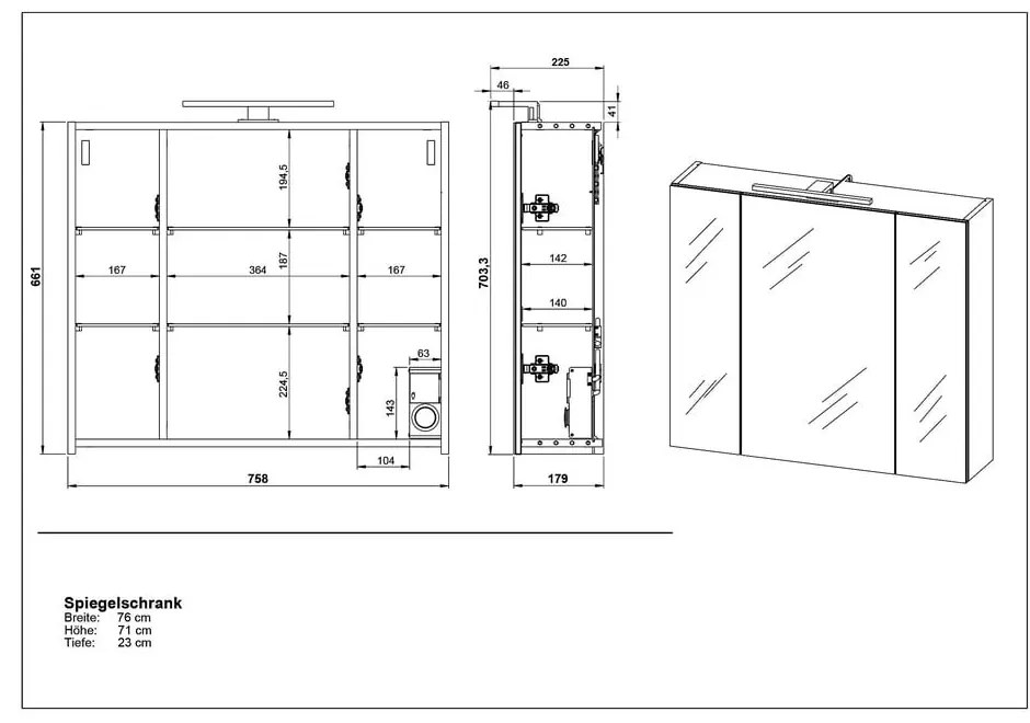 Ciemnoszara szafka łazienkowa z lustrem 76x71 cm – Germania