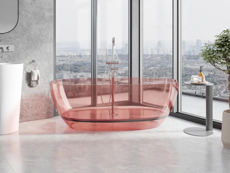 Mexen Pure coral wanna wolnostojąca transparentna 170 x 80 cm, korek chrom - 58071708004