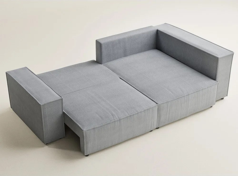 Szary sztruksowy rozkładany/ze schowkiem narożnik (prawostronny/w kształcie litery L) Tonga – Maison de Rêve