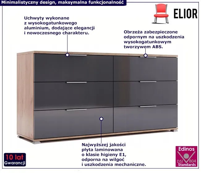 Komoda z szufladami dąb craft + lava mat - Kyle 20X