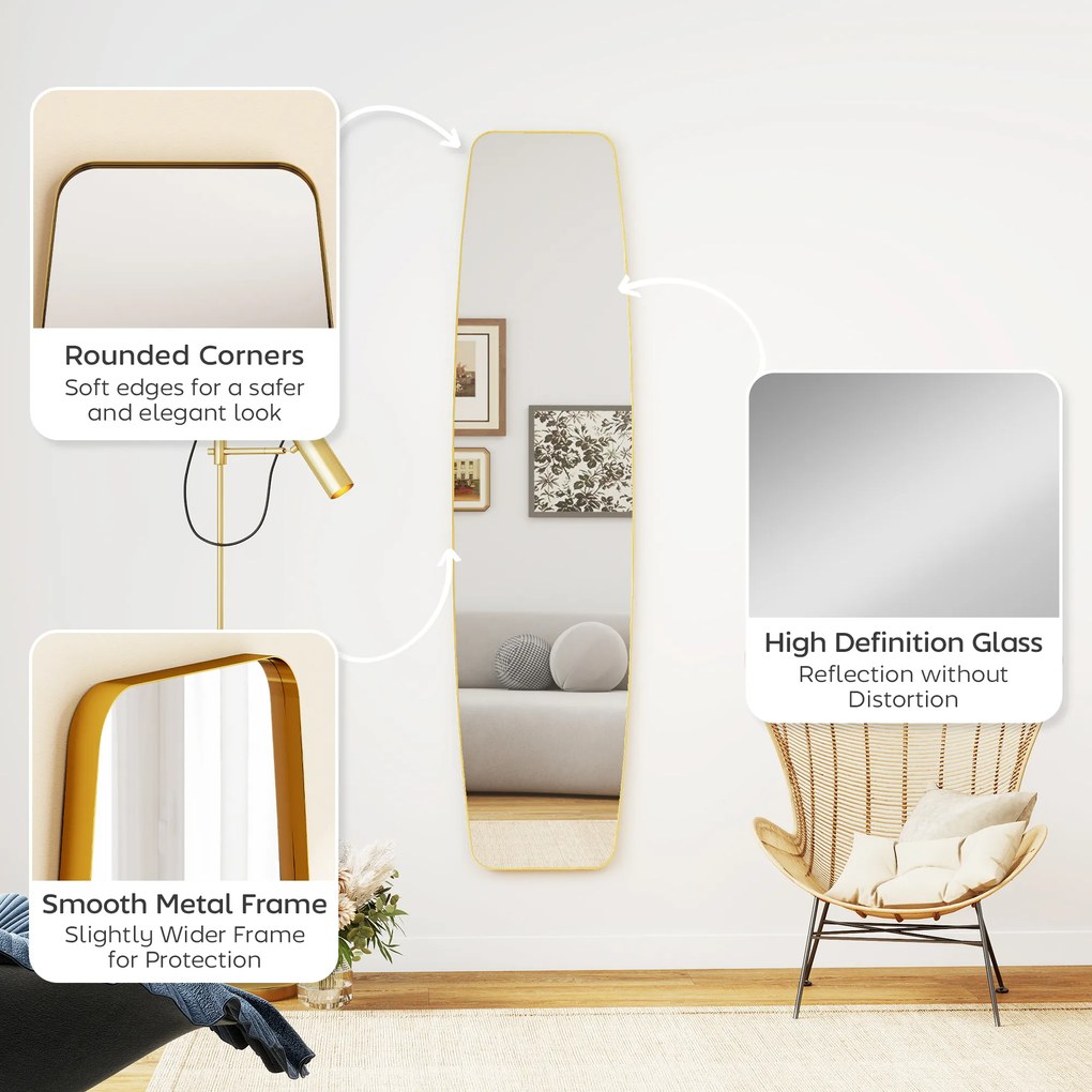 HOMCOM Lustro ścienne, lustro z ramą metalową, dekoracyjne wiszące lustro do przedpokoju, 160 x 40 x 3 cm, złote | Aosom PL