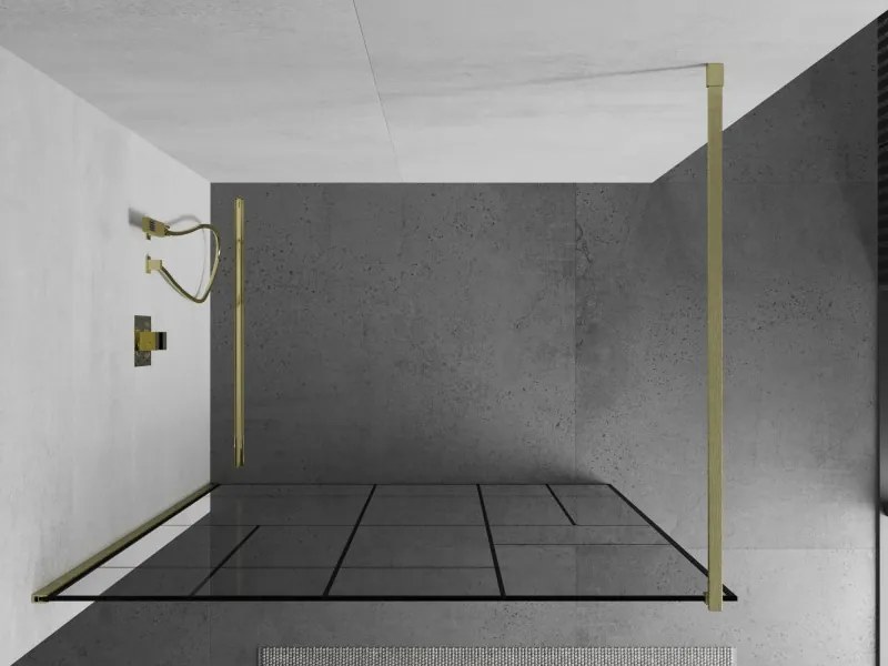 Mexen Kioto ścianka prysznicowa Walk-in 80 x 200 cm, czarny wzór 8 mm, złota szczotkowana - 800-080-101-55-78
