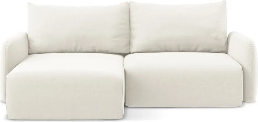 Kremowy aksamitny rozkładany/ze schowkiem narożnik (lewostronny/z szezlongiem) Kalena – Makamii