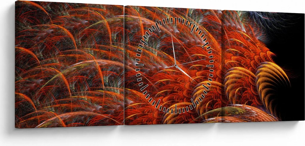 Obraz - Abstrakcyjna imitacja piór (z zegarem) (90x30 cm)