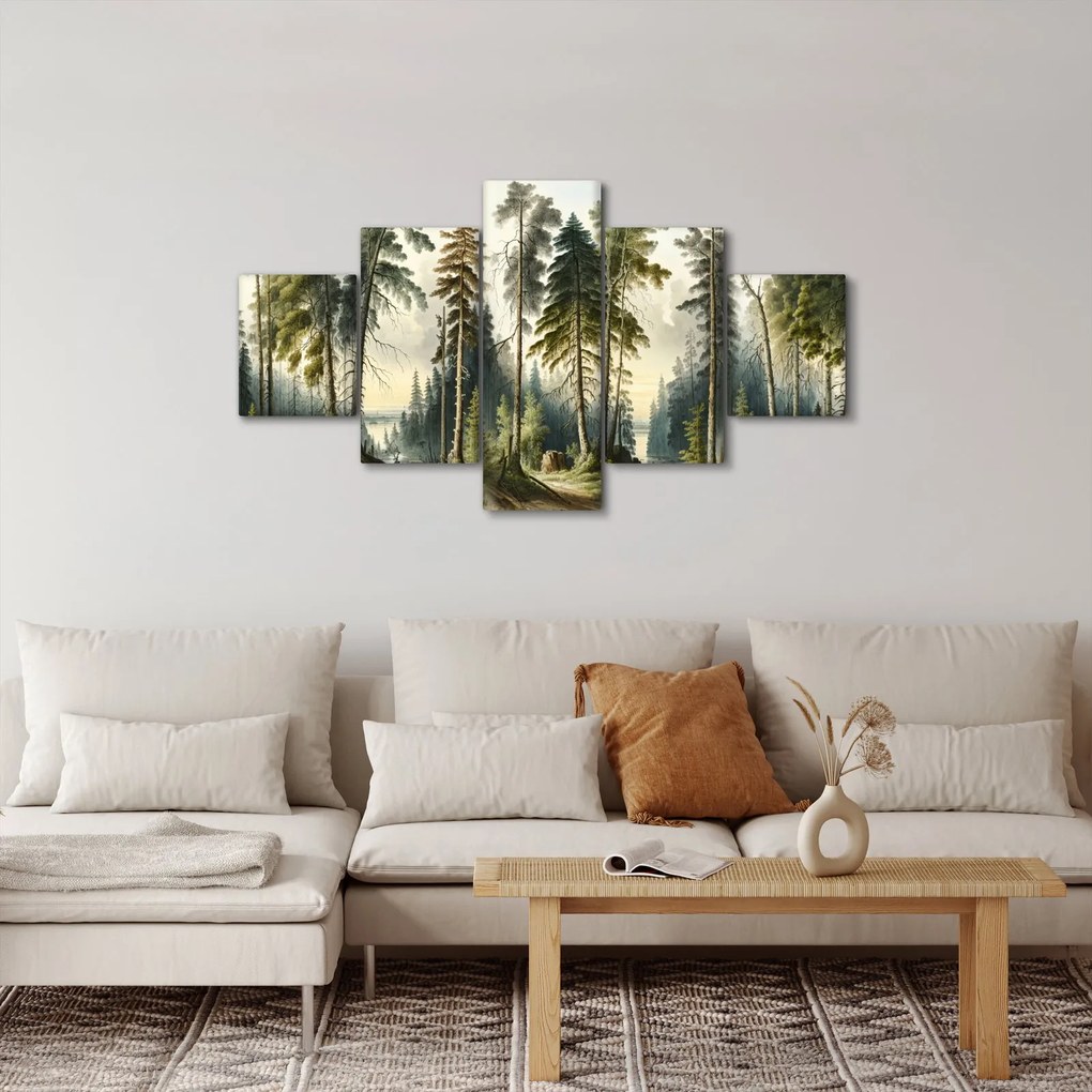 Obraz - Krajobraz lasów w stylu vintage (125x70 cm)