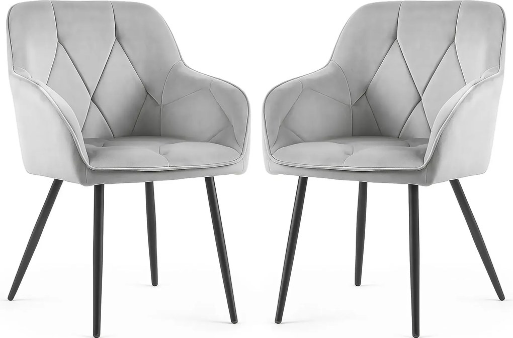 Zestaw 2 jasnoszarych krzeseł tapicerowanych welurem T4-Z89