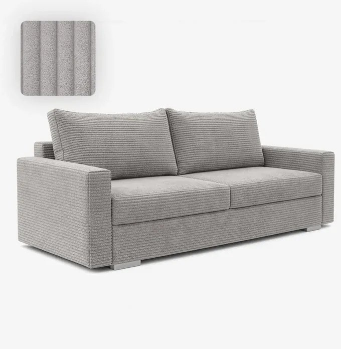 Sofa z Funkcją Spania DRAVOS Szara Sztruksowa Japandi
