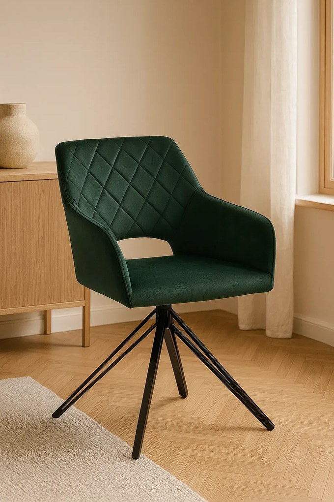 Tapicerowane zielone welurowe obrotowe krzesło P0-G47