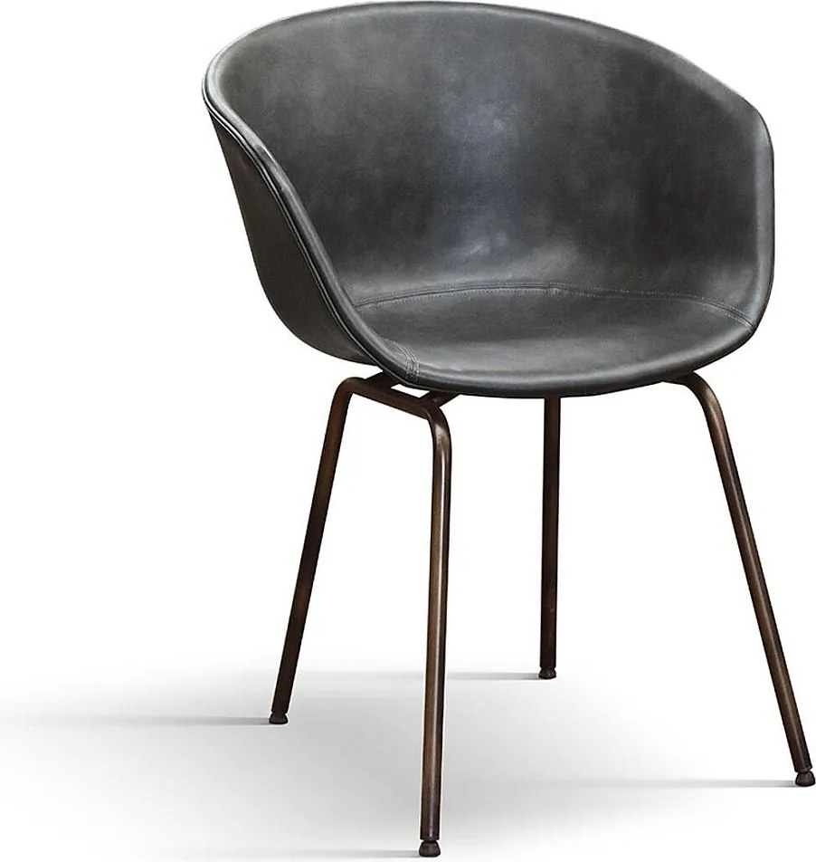 Zestaw 4 krzeseł pokrytych ekoskórą w kolorze antracytowym i czarnymi metalowymi nogami - COPENAGHEN