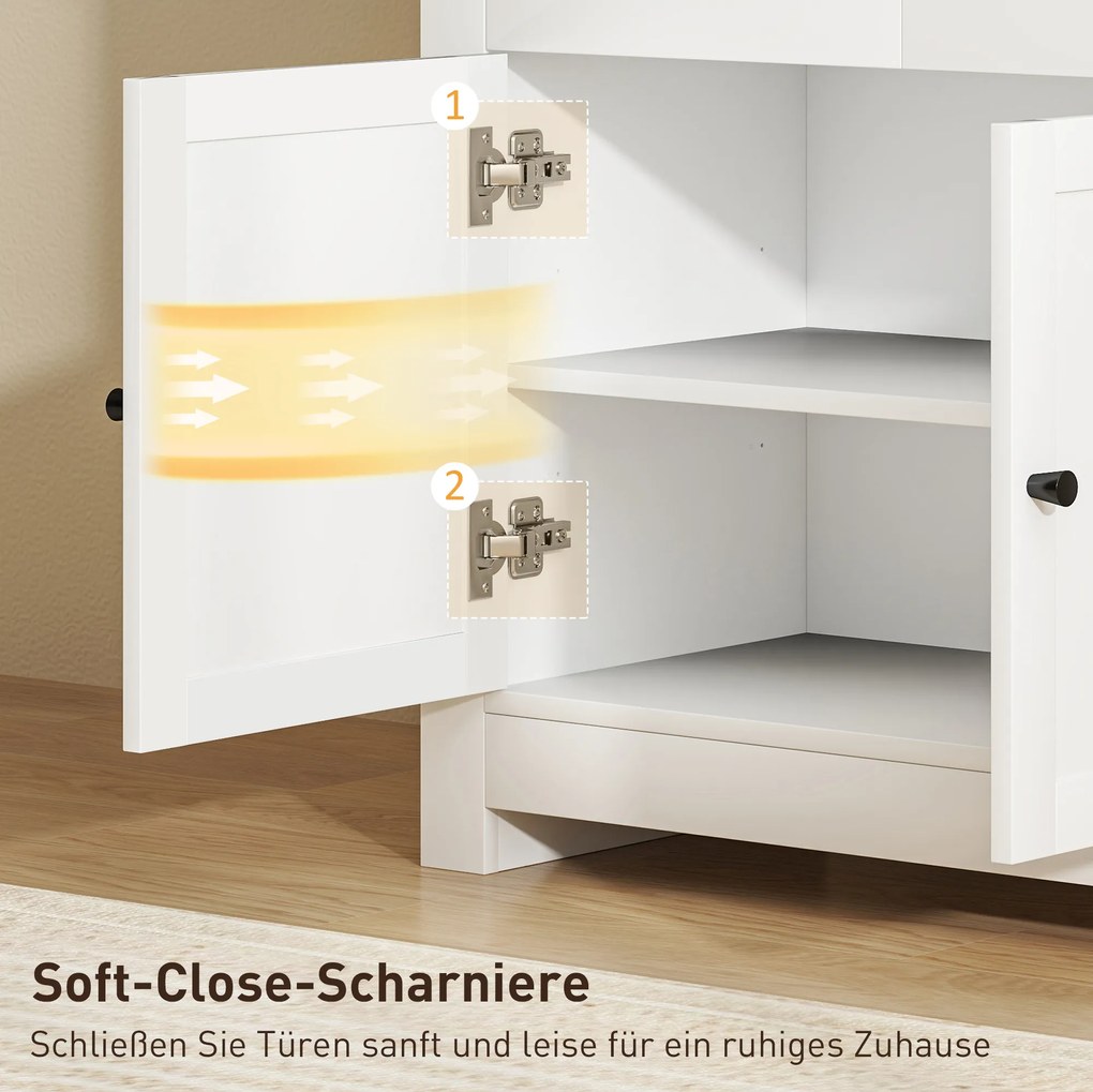 HOMCOM Komoda z dużą ilością miejsca, sideboard z drzwiami Soft-Close, 2 szuflady, regulowana półka, Biały