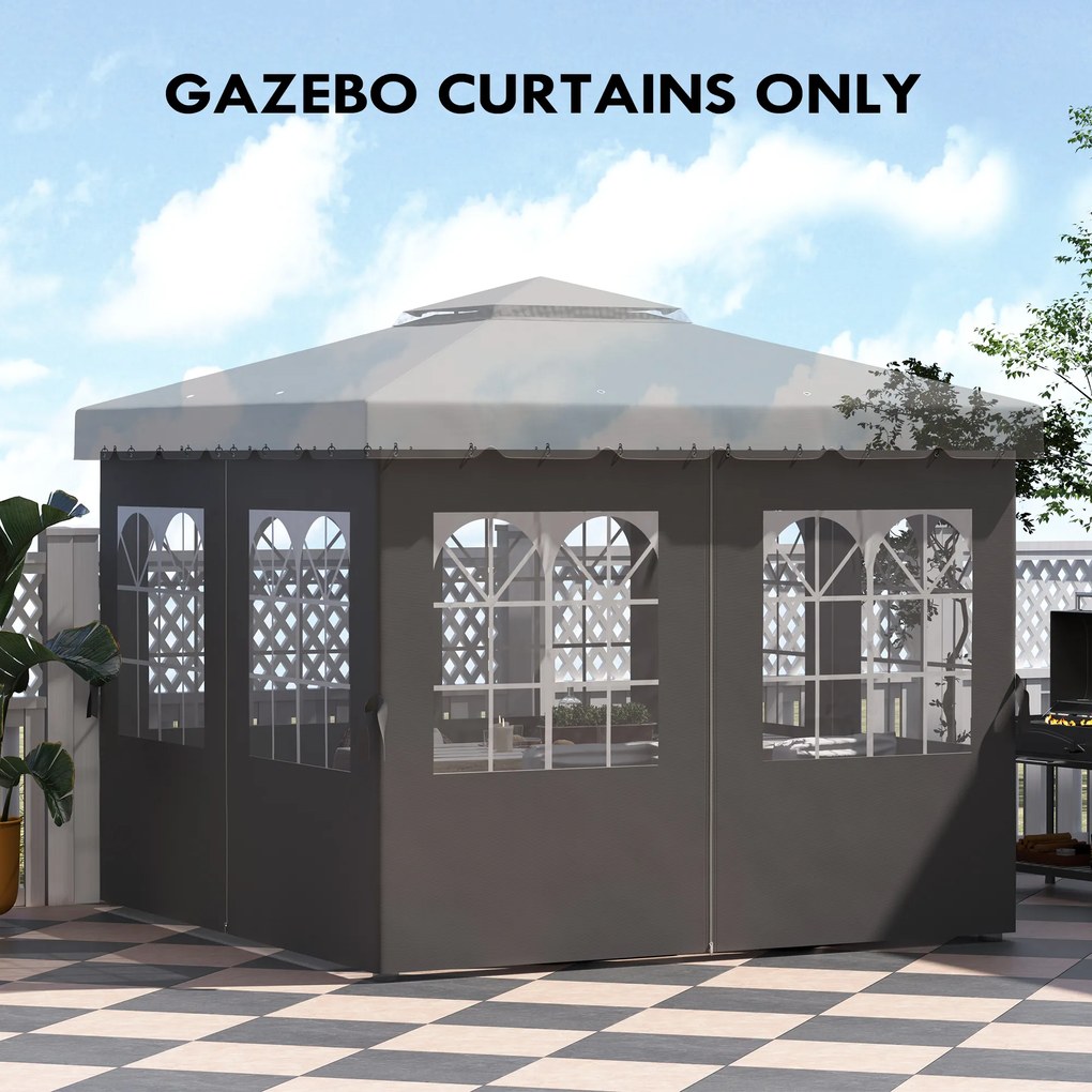 Outsunny Boczne ścianki do pawilonu, 4 panele boczne do pawilonu ogrodowego, z zamkiem błyskawicznym, pawilon 3 x 4 m, ciemnoszary