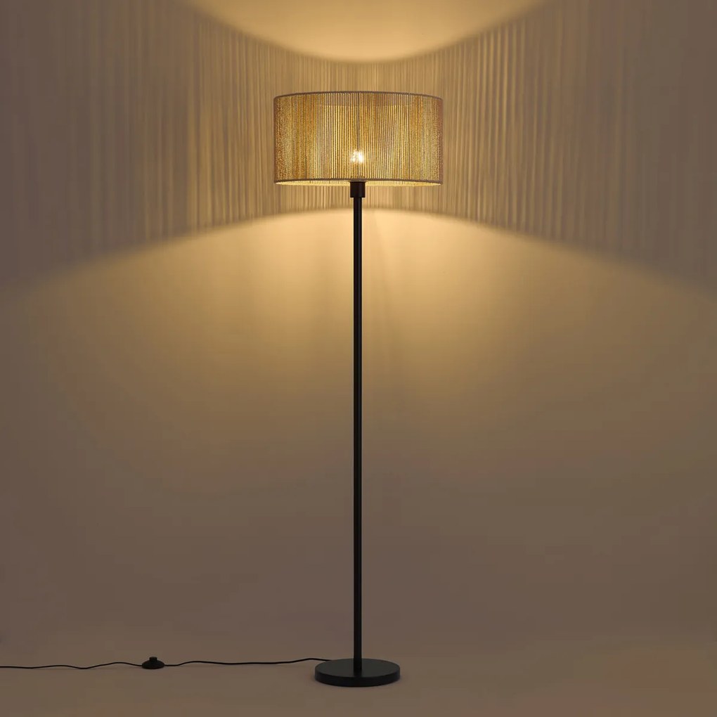 Lampa podłogowa czarna z beżowym abażurem z papierowego sznurka 50/50/25 - Simplo