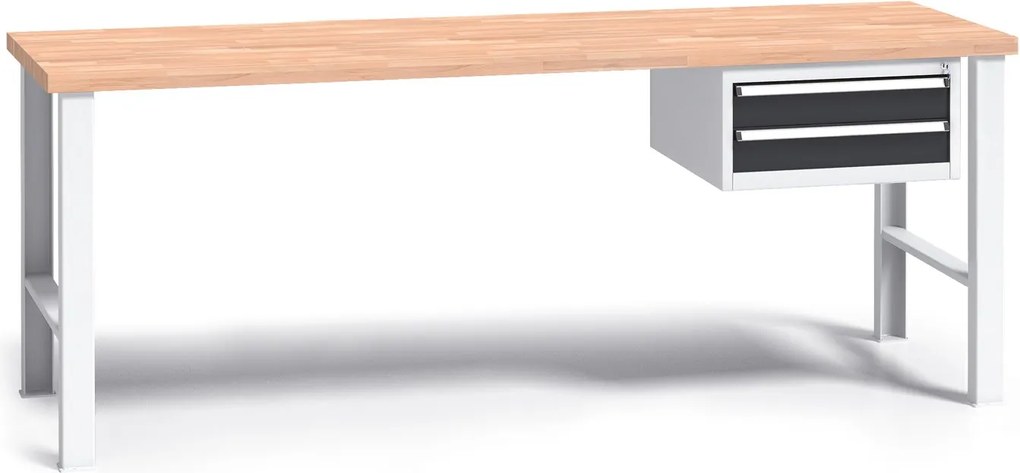 Profesjonalny stół warsztatowy G3 z drewnianym blatem roboczym, 2000 mm, 1x 2 szufladowy kontener, grafitowy