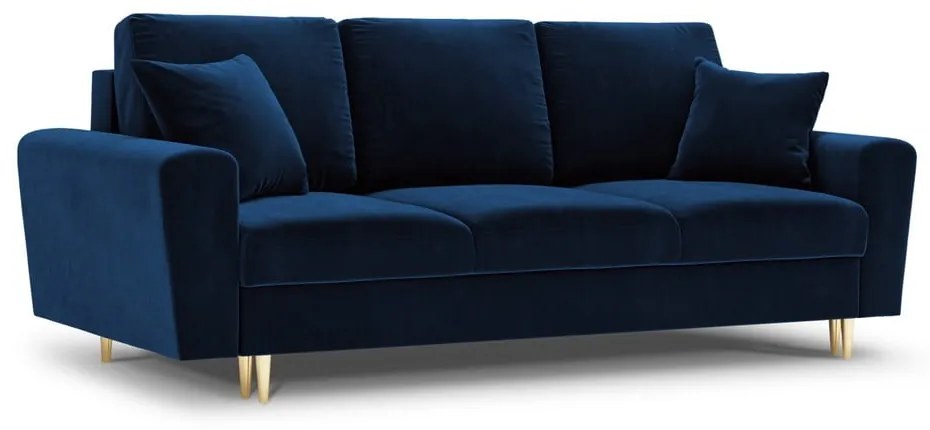 Niebieska aksamitna rozkładana/ze schowkiem sofa 235 cm Kyoto – Cosmopolitan Design