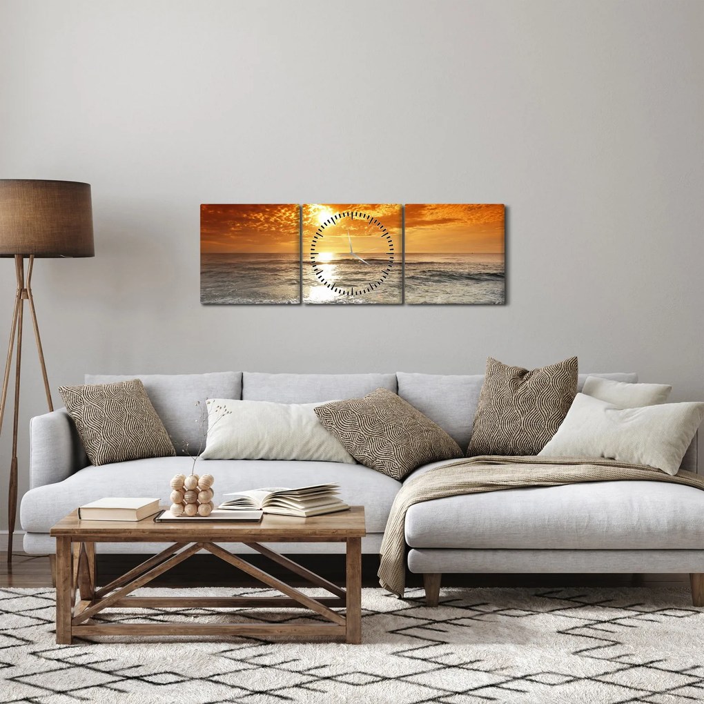 Obraz zachód słońca na Korsyce (z zegarem) (90x30 cm)
