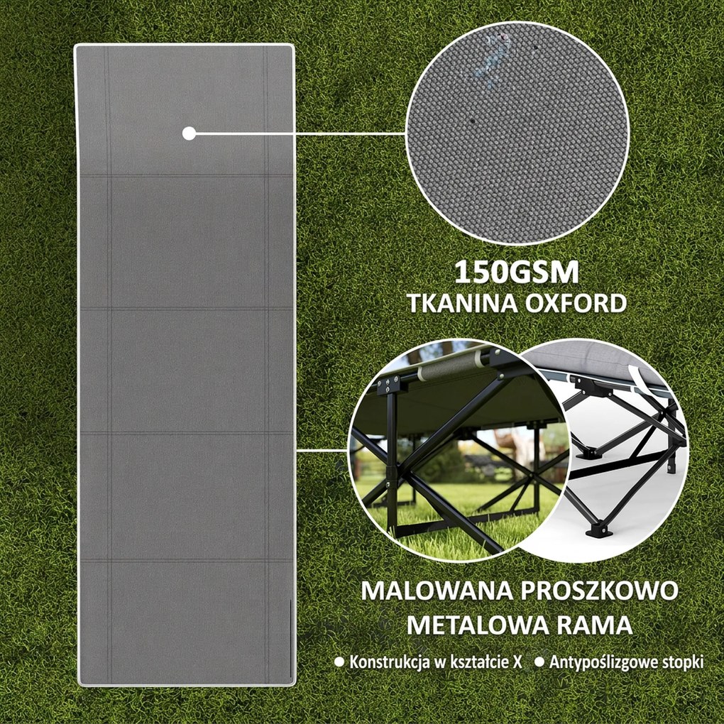 Outsunny Składane łóżko campingowe, z materacem, ergonomiczne, metalowy stelaż, Czarne