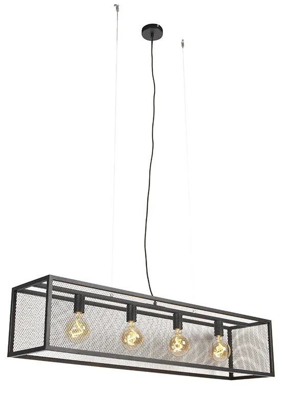 Industrialna lampa wisząca czarna 118 cm z siatką 4-światłowa - CagePrzemysłowy Oswietlenie wewnetrzne