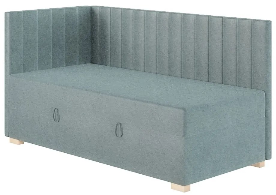 Niebieskie narożne łóżko dziecięce ze schowkiem i materacem 90x200 cm Snugi – Ghado