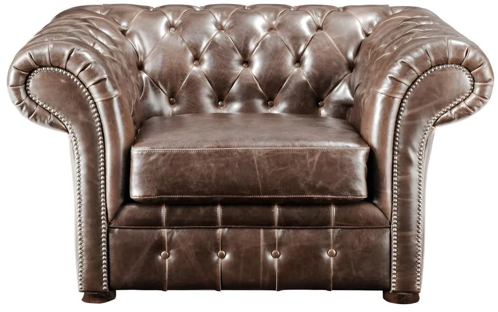 Fotel typu chesterfield z postarzanej skóry CLOTAIRE