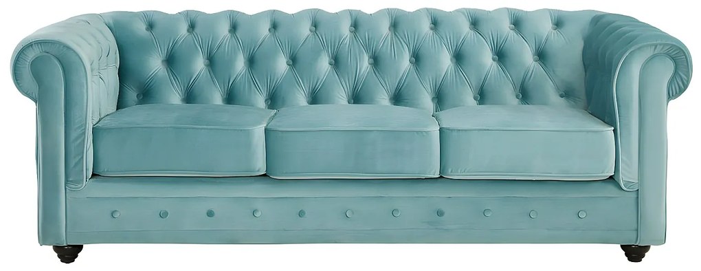 Kanapa 3-osobowa CHESTERFIELD - Pastelowoniebieski welur