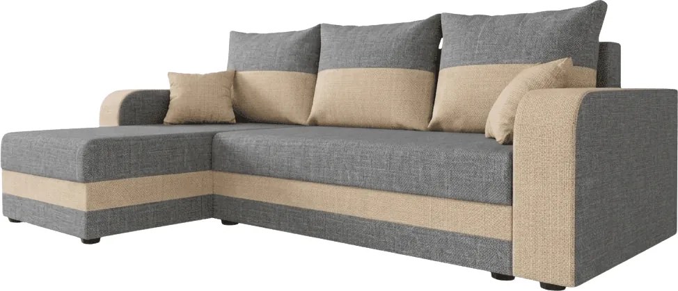 Rozkładany obustronny zestaw wypoczynkowy w kształcie L VALERIO 238x140 cm, jasnoszary/beżowy + 2 poduszki GRATIS