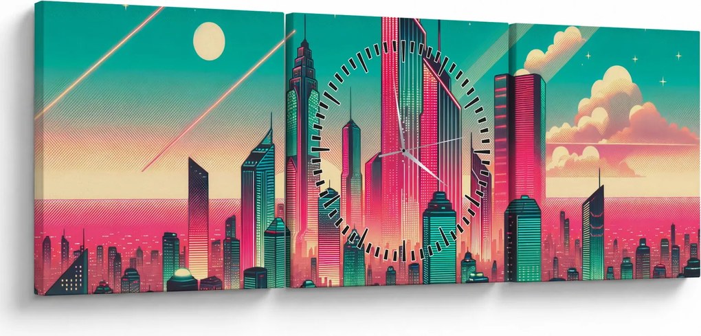 Obraz – Metropolia w stylu pop-art (z zegarem) (90x30 cm)