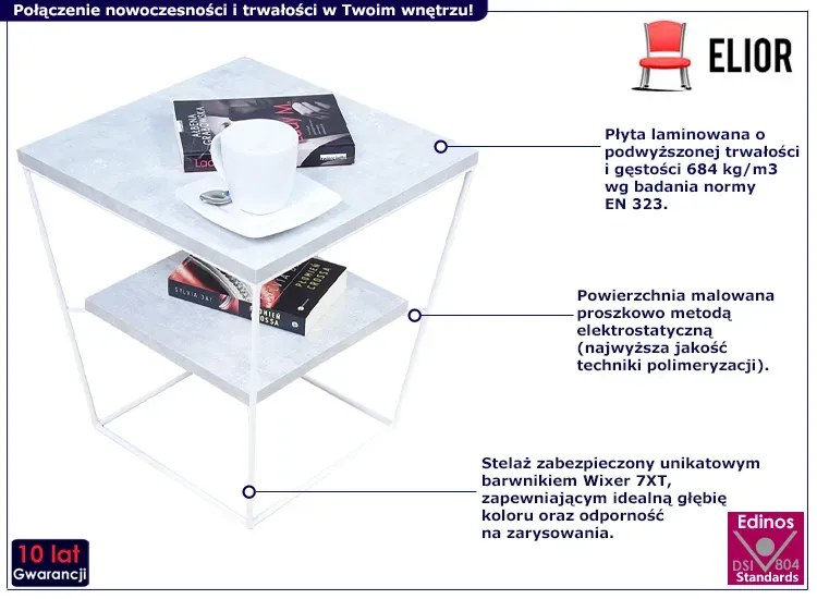 Kwadratowy stolik kawowy z półką beton - Arakin 5X